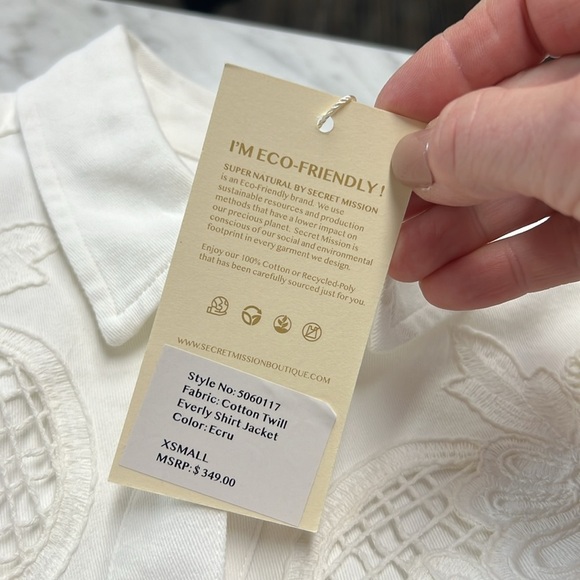 Super Natural by Secret Mission Cotton Twill Eyelet Everly Shirt Jacket In Ecru - Picture 10 of 14